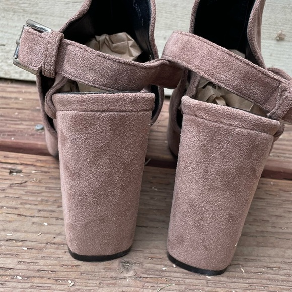 Peep Toe Chunky Heel Faux Suede Shoe Mule Buckle Slingback Size 8 - Picture 5 of 14